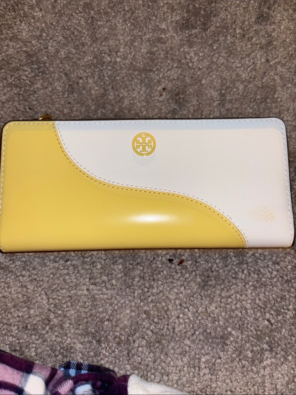 Tory Burch Yellow and White Colorblock Zip Wallet